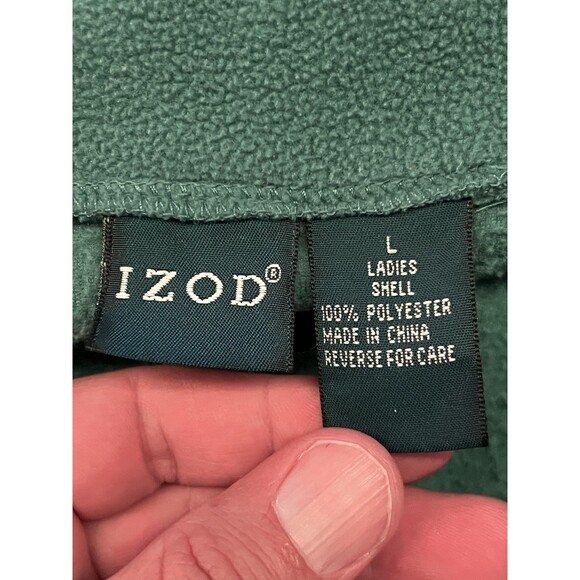 Izod Fleece Jacket Womens Large Green Full Zip Pockets Cozy Outdoor Pullover - Picture 6 of 7